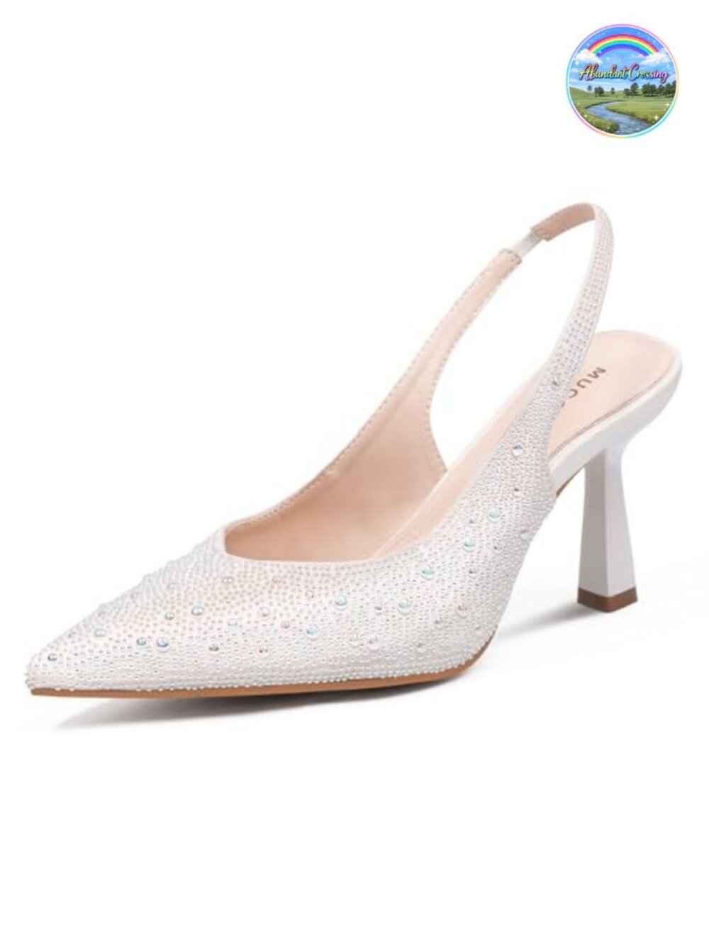 Women's Slingback Kitten Heels Rhinestone Glitter Pointed Toe Pumps